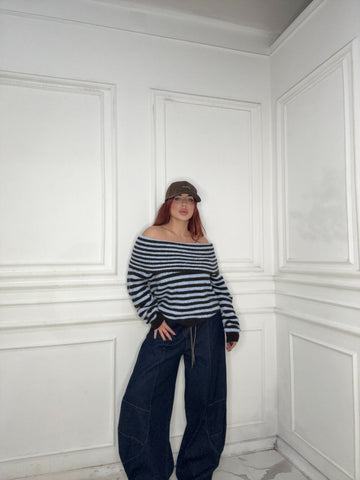 Pull scollo a barca righe